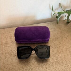 Gucci Black Oversized Square Sunglasses with Purple Case - Women Accessories